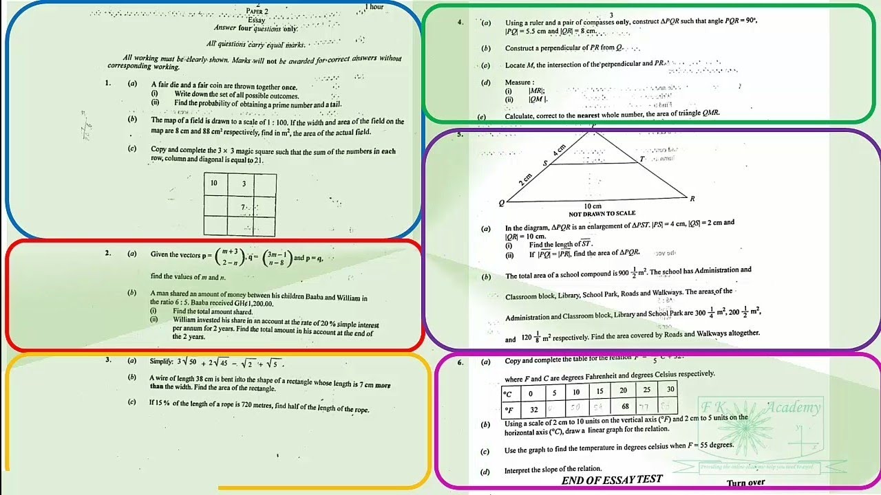BECE 2024 Mathematics Paper 2 Essay Test