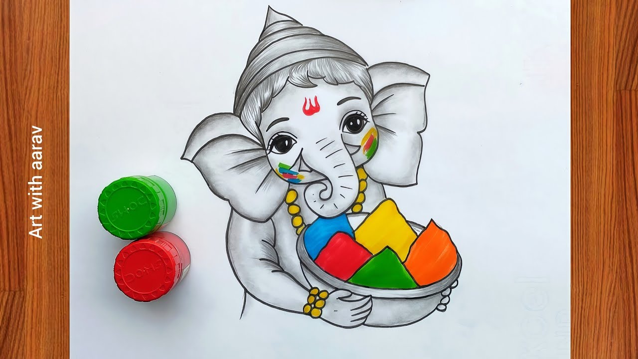 how to draw Holi special Bal Ganesh drawing step by step || Lord Ganesha drawing || Holi Drawing 