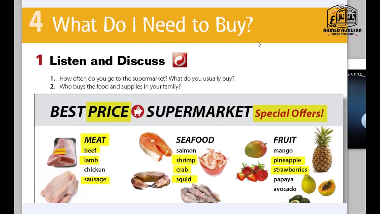 3rd grade unit 4   Lesson 1   Listen and discuss   What do i need to buy page 38  39   SG5
