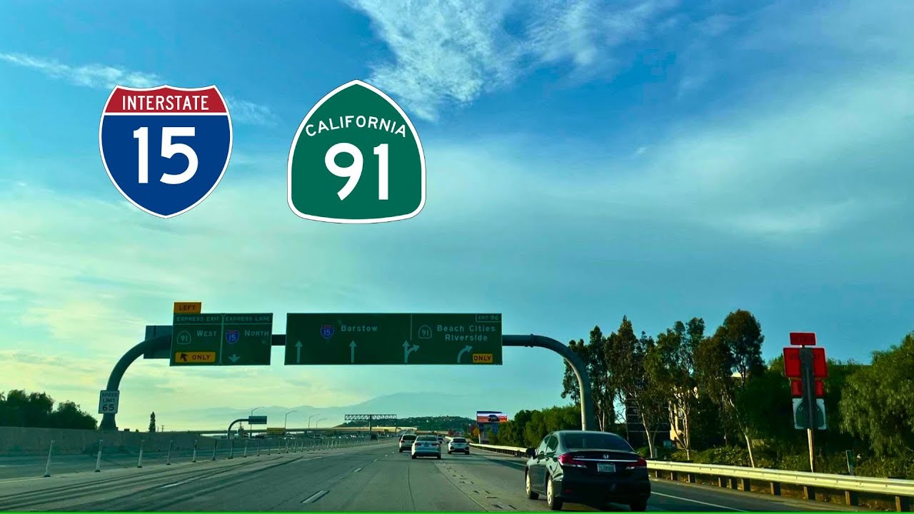 Drive on I-15 N, CA-91 W in Corona, CA
