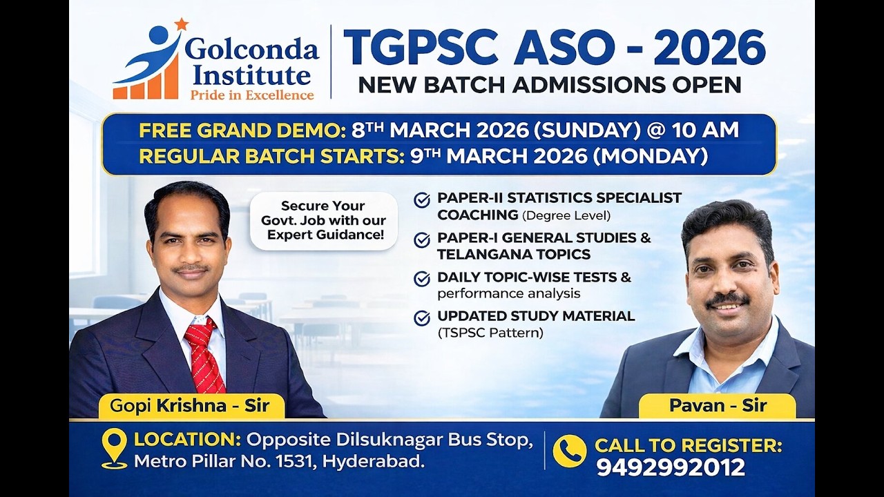 TGPSC ASO 2026 OFF LINE CLASSES STARTING FROM MARCH 8TH, 2026