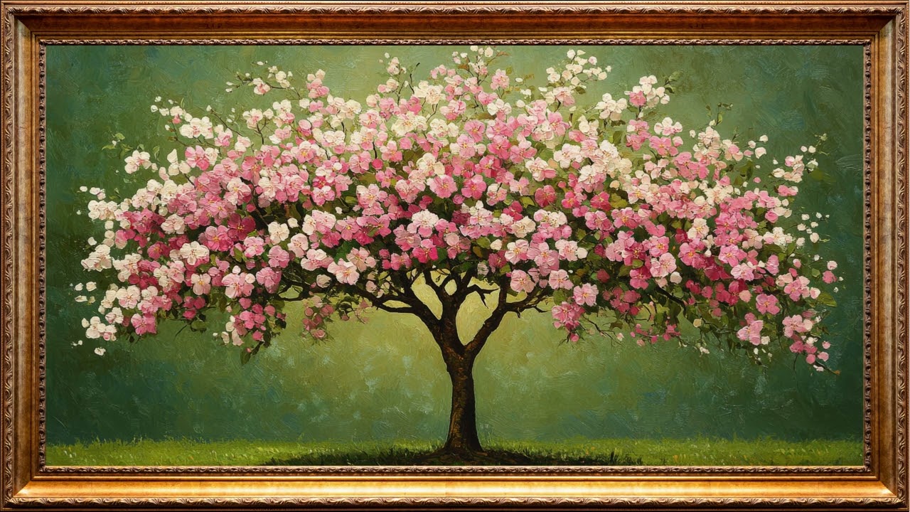 Valentine's Day Floral Tree Art Vintage Oil Painting | Framed Art Aesthetics Screensaver for TV