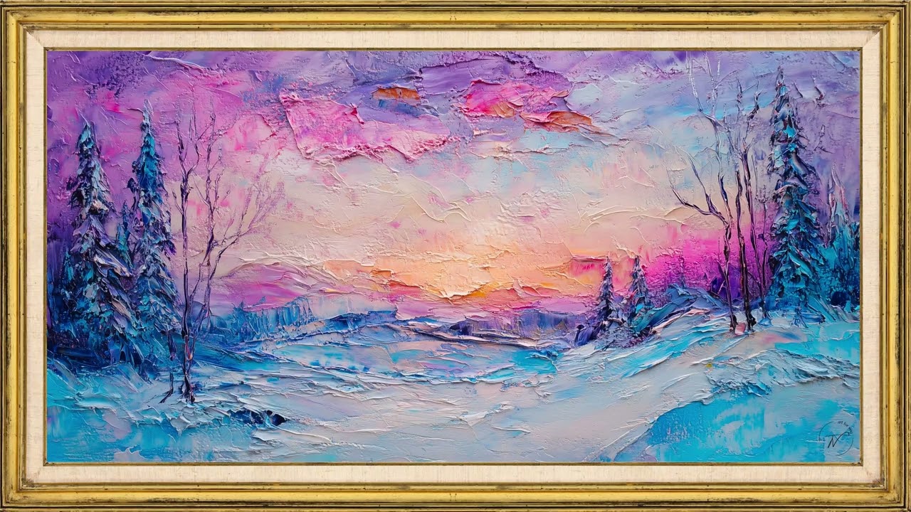 Cozy Winter Landscape Painting | 2 Hour TV Frame Art Screensaver | Relaxing Ambient Wall Art