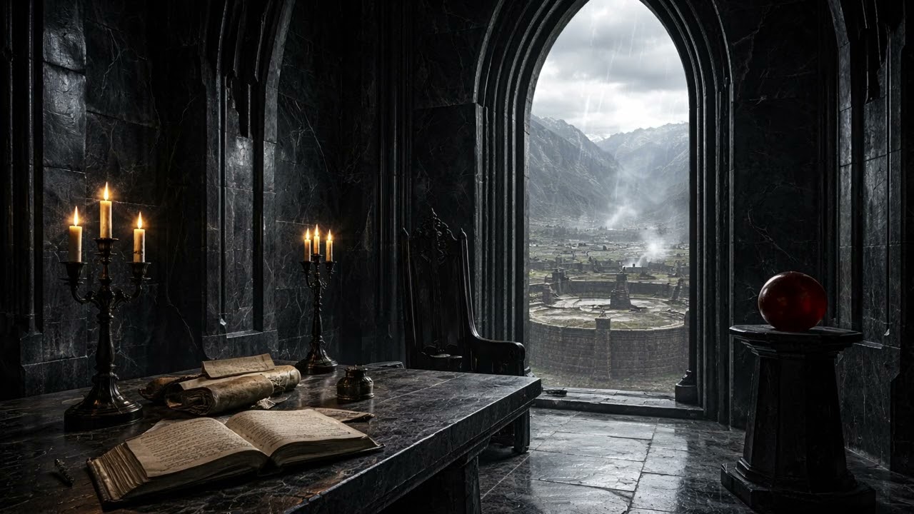 Saruman’s Tower Study 🕯️ | Rain & Wind Sounds | Isengard & LotR Dark Academia Ambience🔮