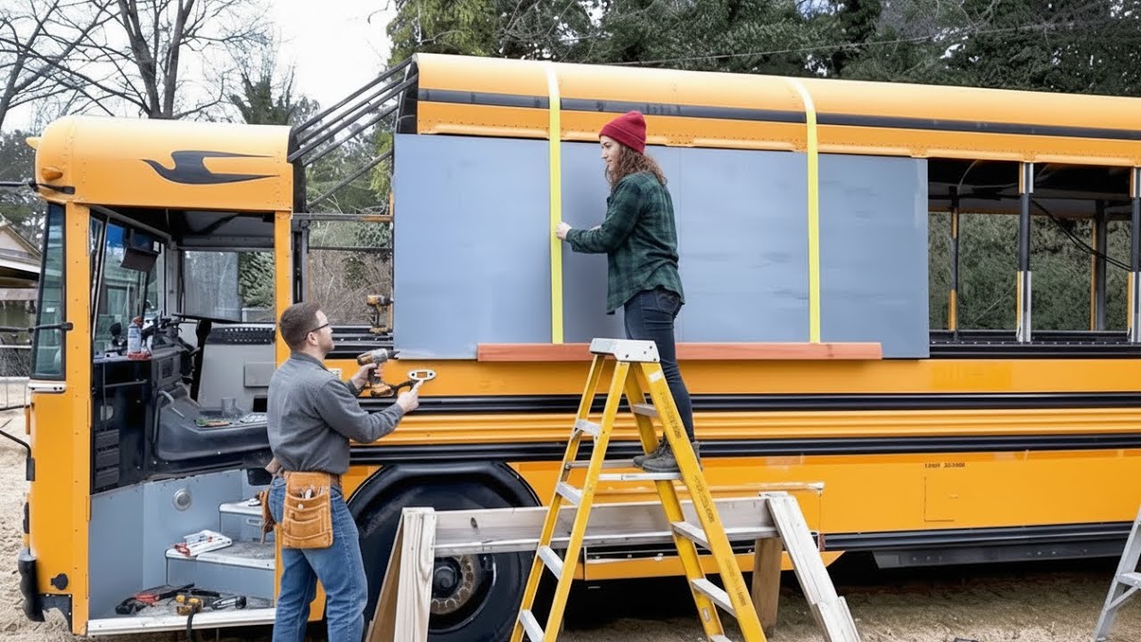 Couple Transforms School Bus into Dream Camper | Start to Finish Build by @BibiaBus