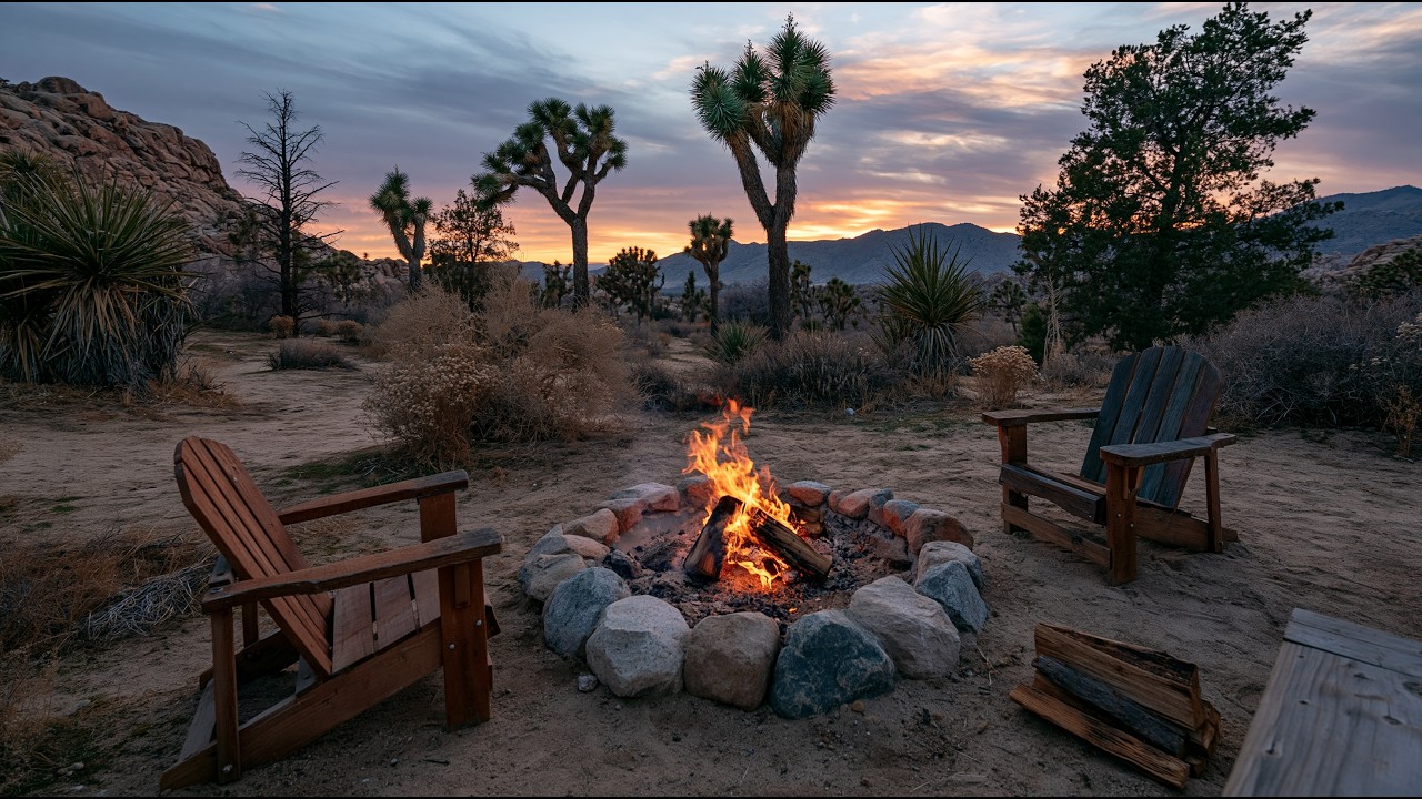 Desert Campfire at Sunset 4K