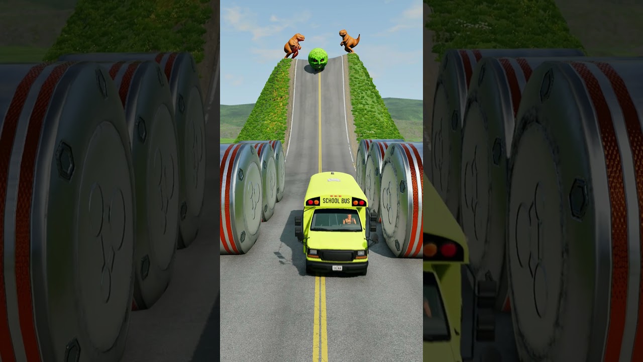 Colourful School Buses vs Hydraulic Crush - BeamNG.Drive