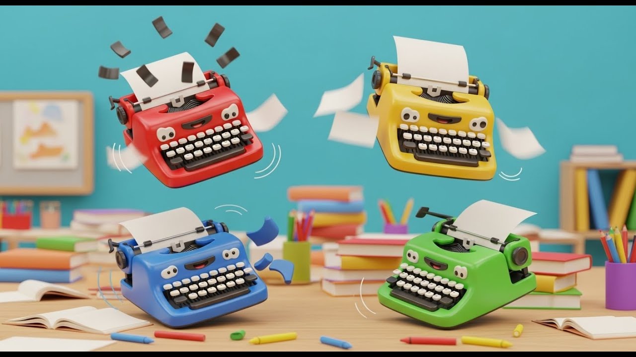 Four Little Toy Typewriters Tap Tap Tap | Musical Letters & Counting Rhyme