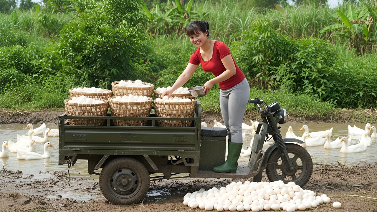 Harvesting A Lot of Duck Eggs at a Giant Duck Farm – Taking Them to the Countryside Market