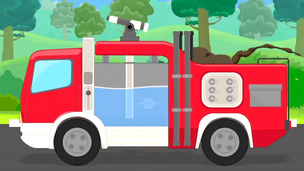 Fire Truck Car Garage, Animated Cartoon Video For Kids