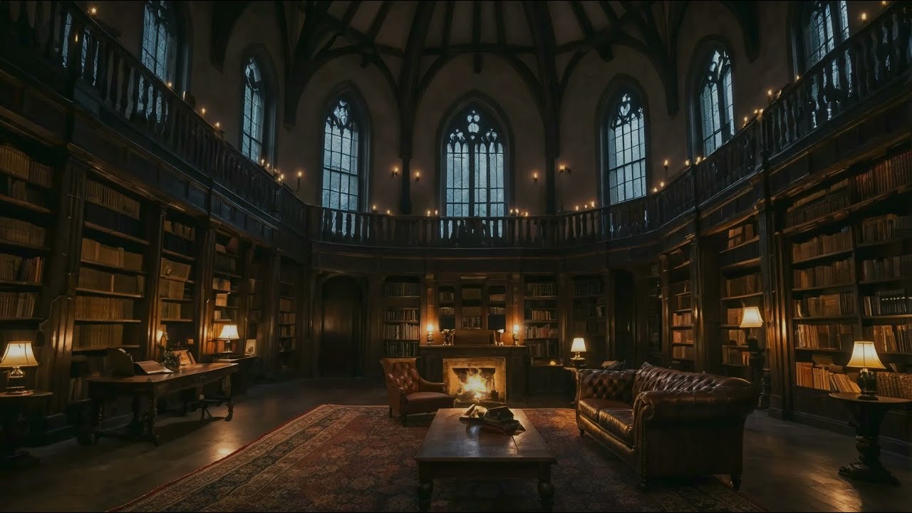 11 Hours of Rain in a Grand Castle Library I Ambience for Sleep I Study I Stress Relief