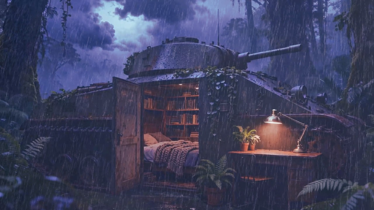 Cozy Tank Rain Ambience: Heavy Rain on Steel Roof & Soft Piano | Sleep Fast