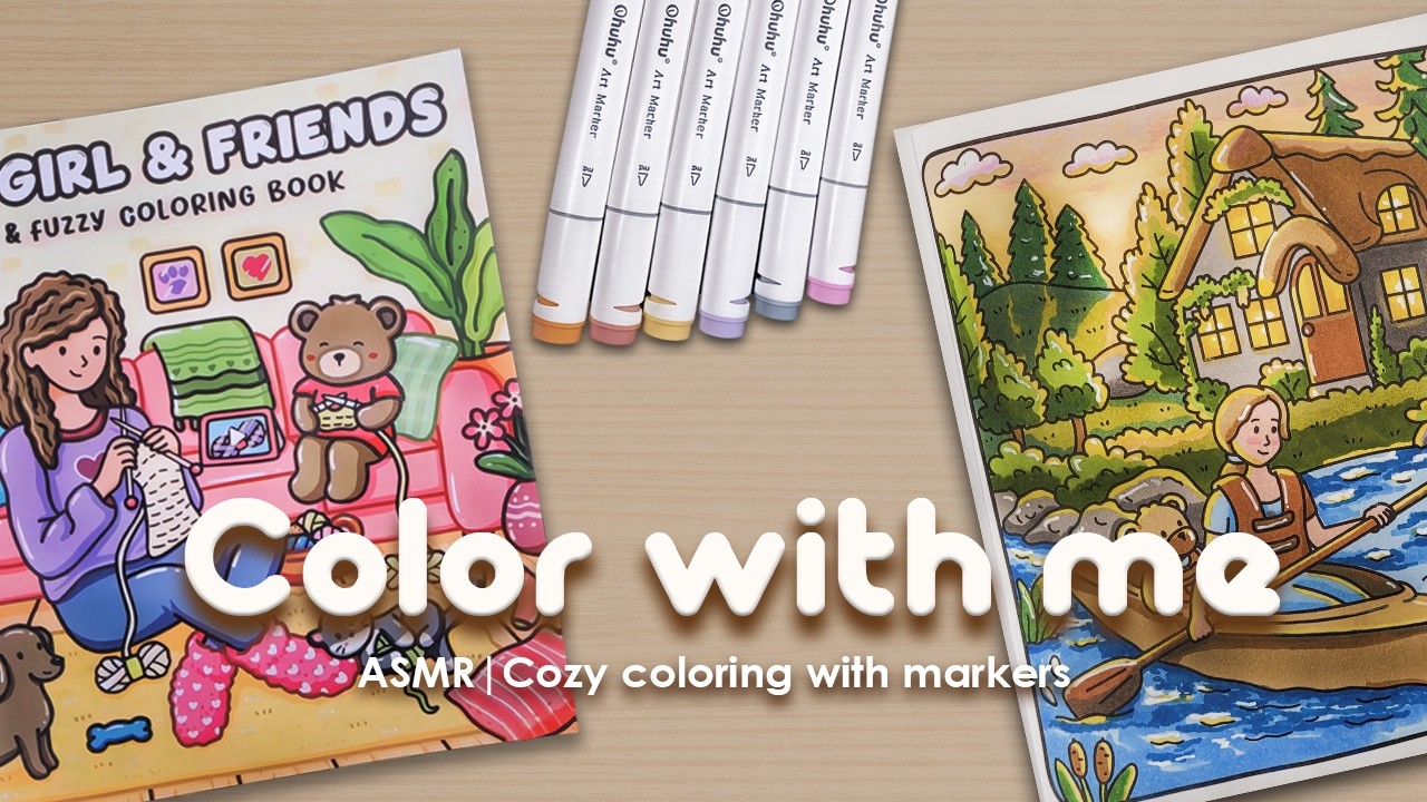 🧡💜The Cutest Cozy Girl Sunset Page | Color With Me | Ohuhu Marker ASMR