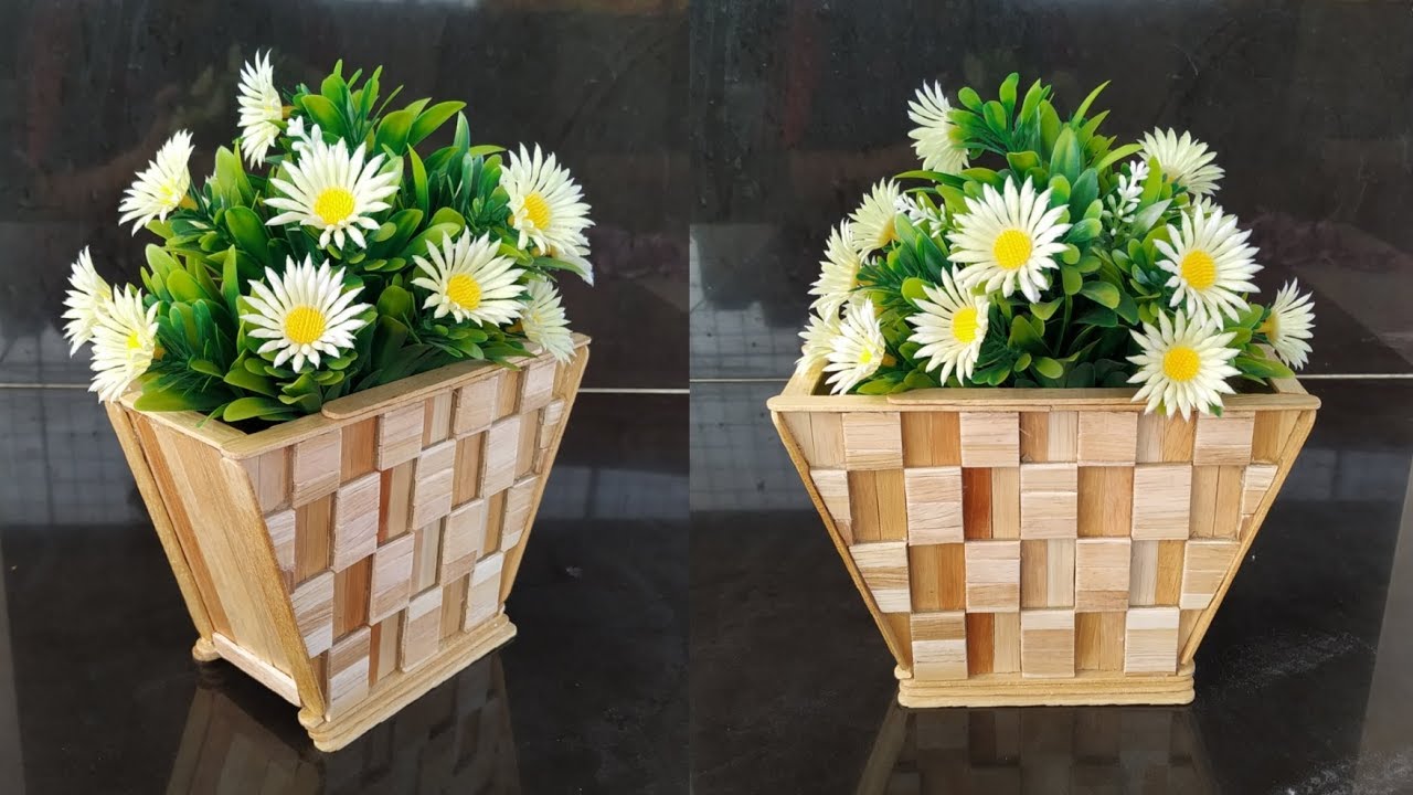 DIY,, How To Make Flower Vase #2 , Popsicle Stick Crafts, ice cream sticks flower vase