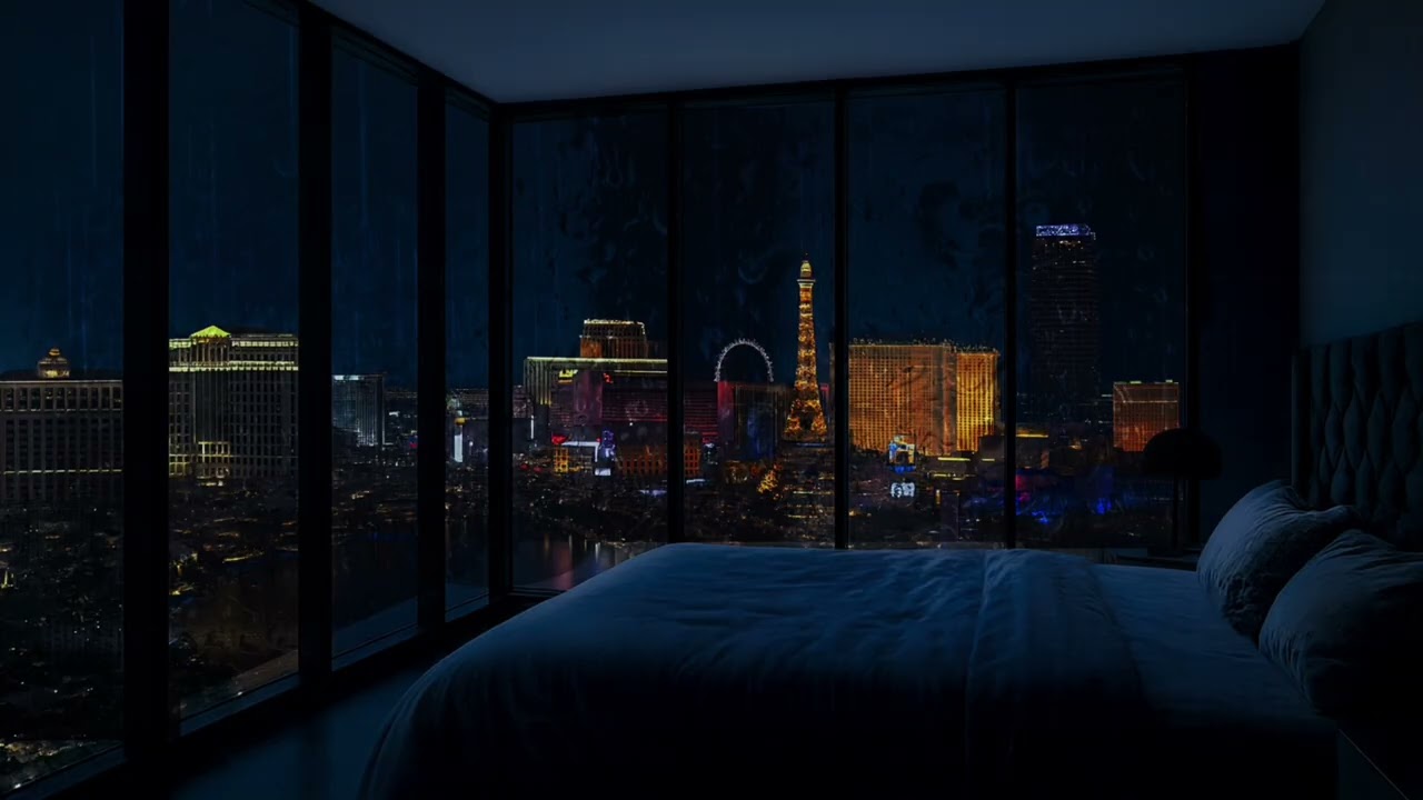 Rainy night in Las Vegas Desert | City Rain Ambience | Rain Sounds For Sleep