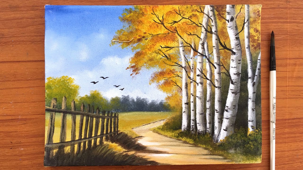 Acrylic Painting Birch Tree Landscape | Acrylic Painting Landscape | Canvas Painting