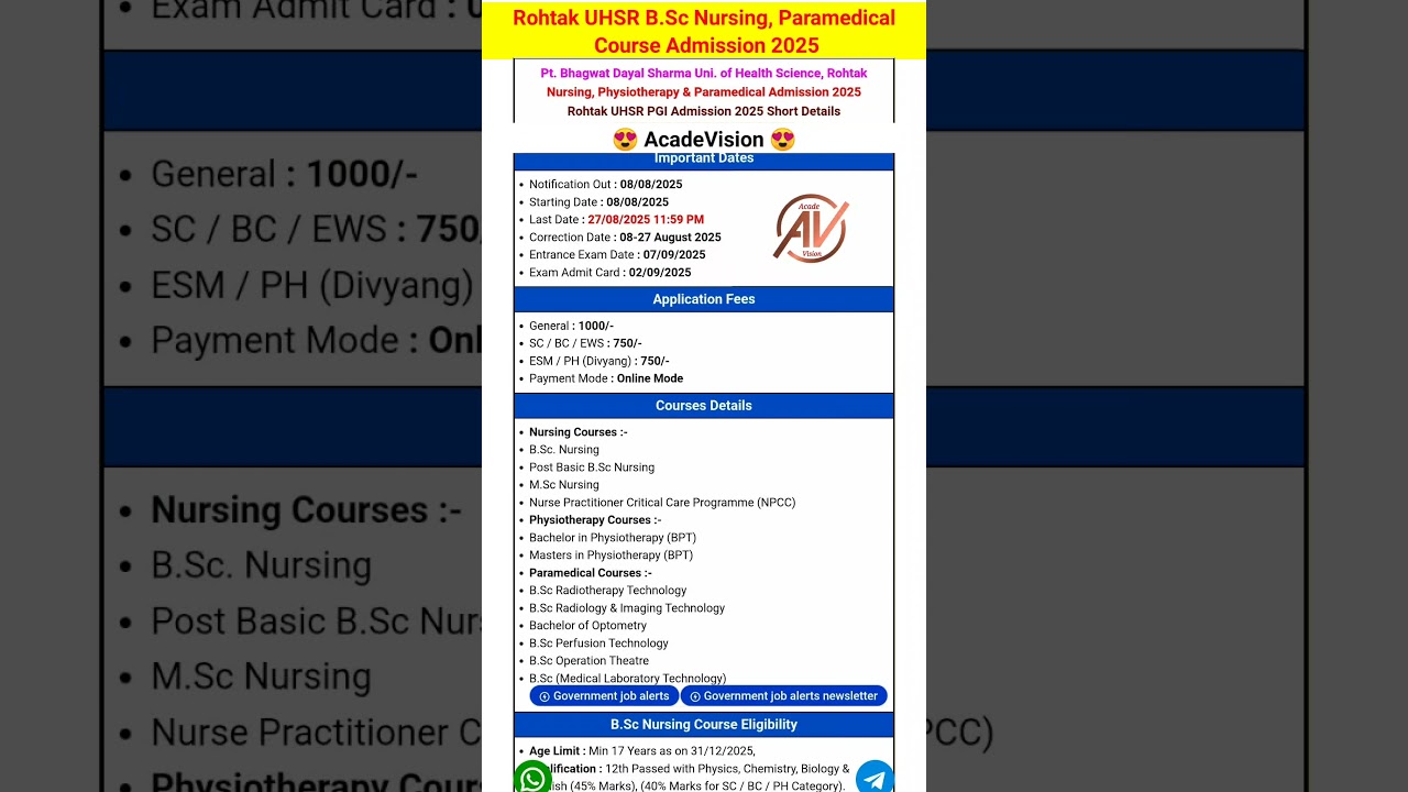 Rohtak UHSR B.Sc Nursing, Paramedical Course Admission 2025 #nursing