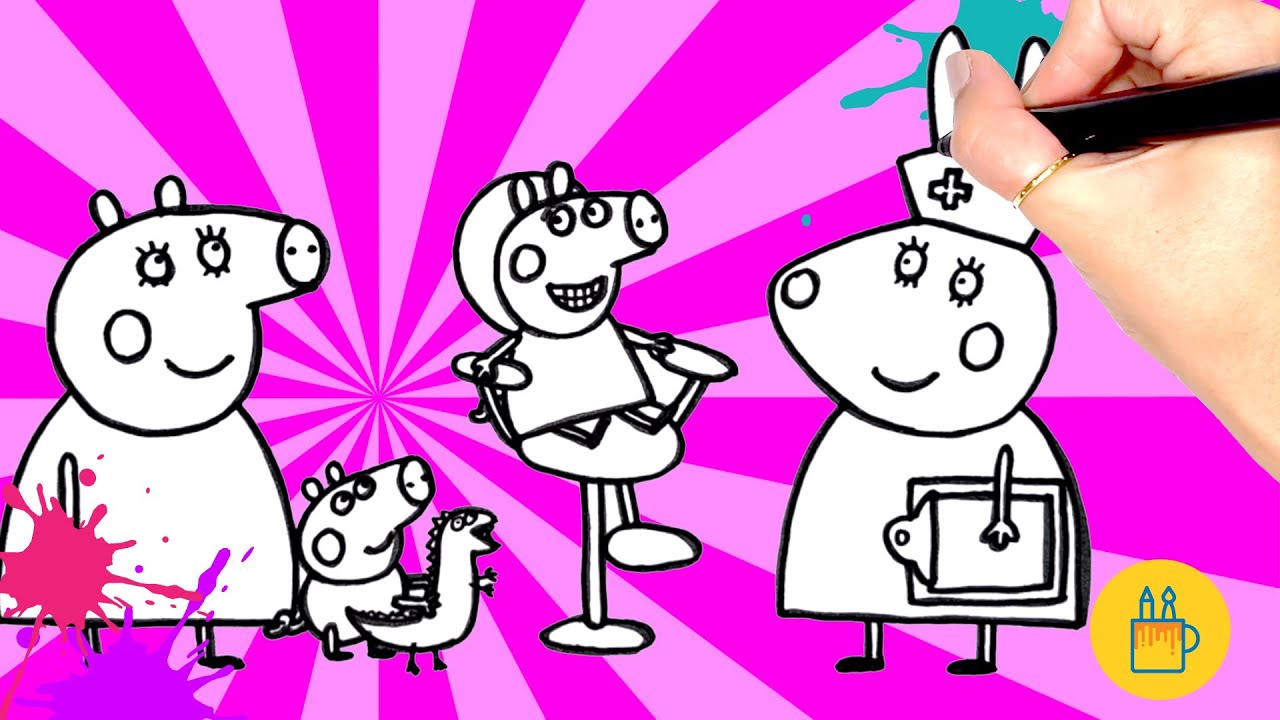 Desenhar e Colorir Peppa Pig, George Pig e Mamãe Pig indo ao dentista 🎨🐷