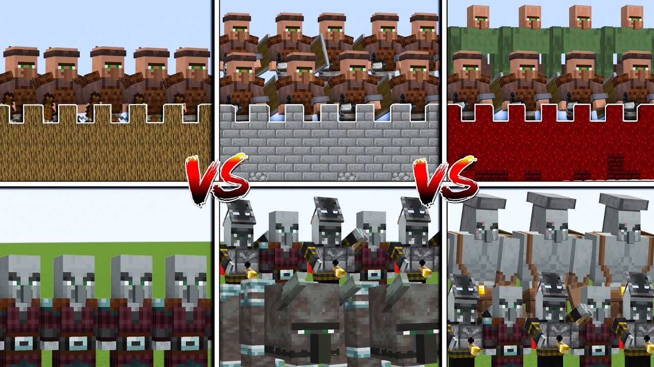 PILLAGER ARMY vs VILLAGER CASTLES | Minecraft Mob Battle
