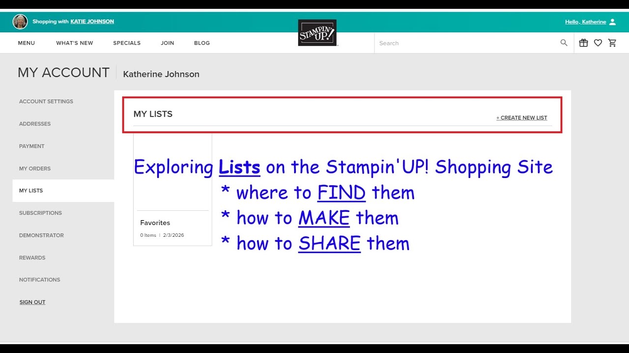 Making & Sharing Lists on the Stampin Up Store