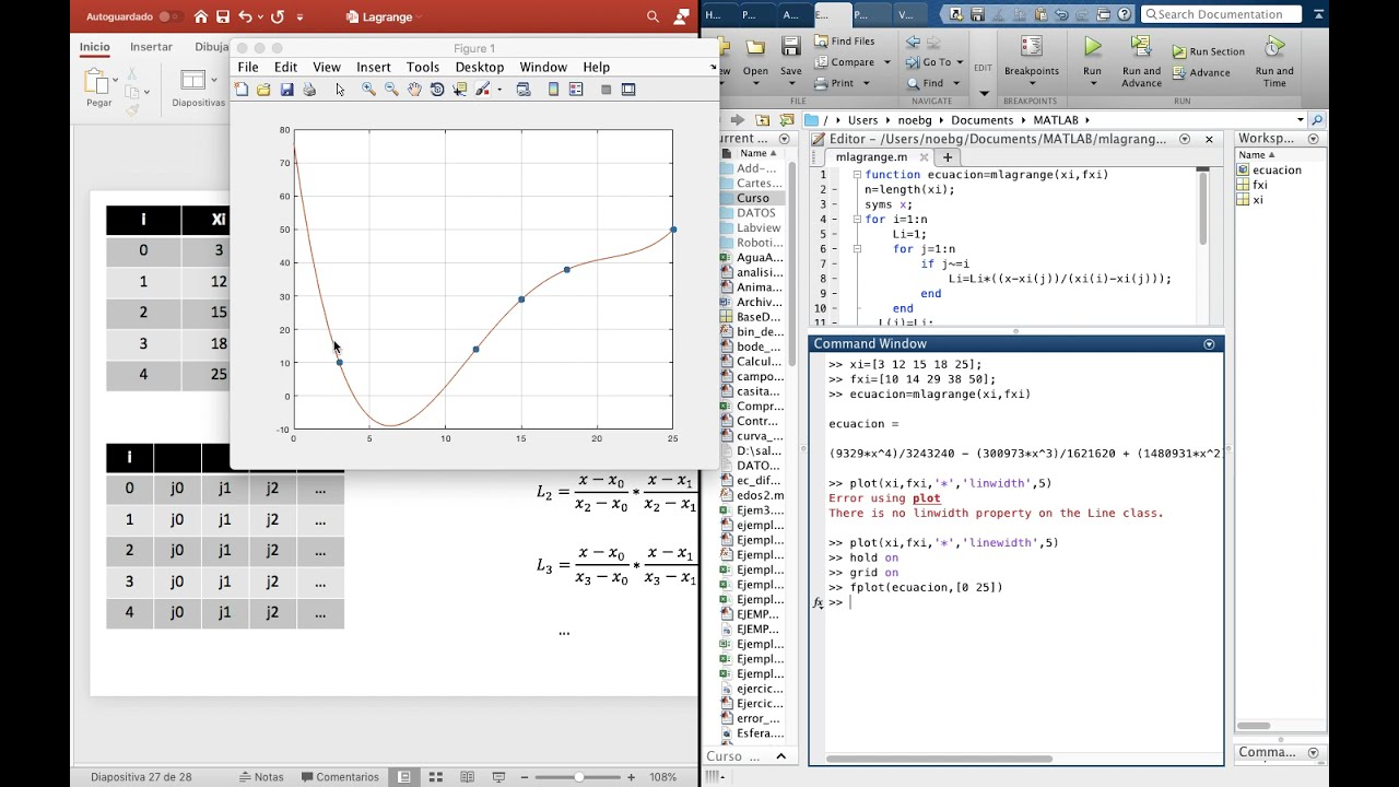 Interpolación de lagrange explicación y programa MATLAB