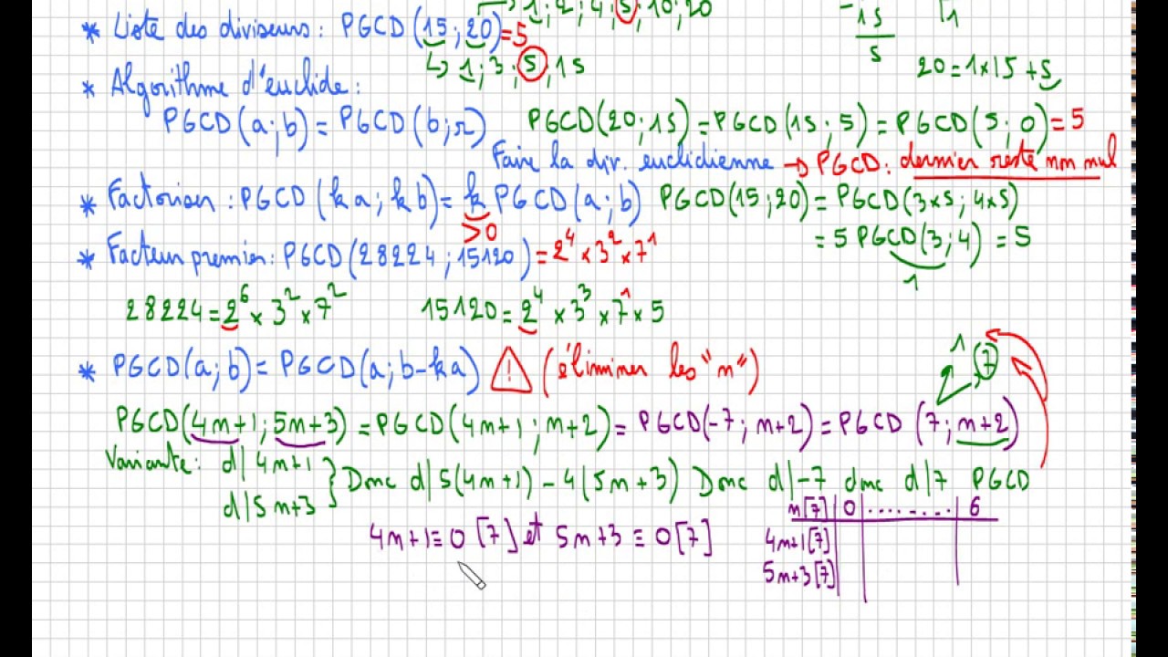 PGCD • ce qu'il faut savoir pour réussir les exercices • Spé maths terminale S Arithmétique