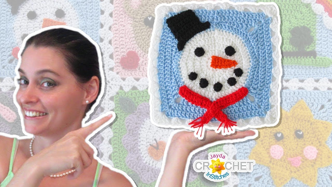 Snowman Square - January Fancy Granny Calendar Blanket - Crochet Pattern