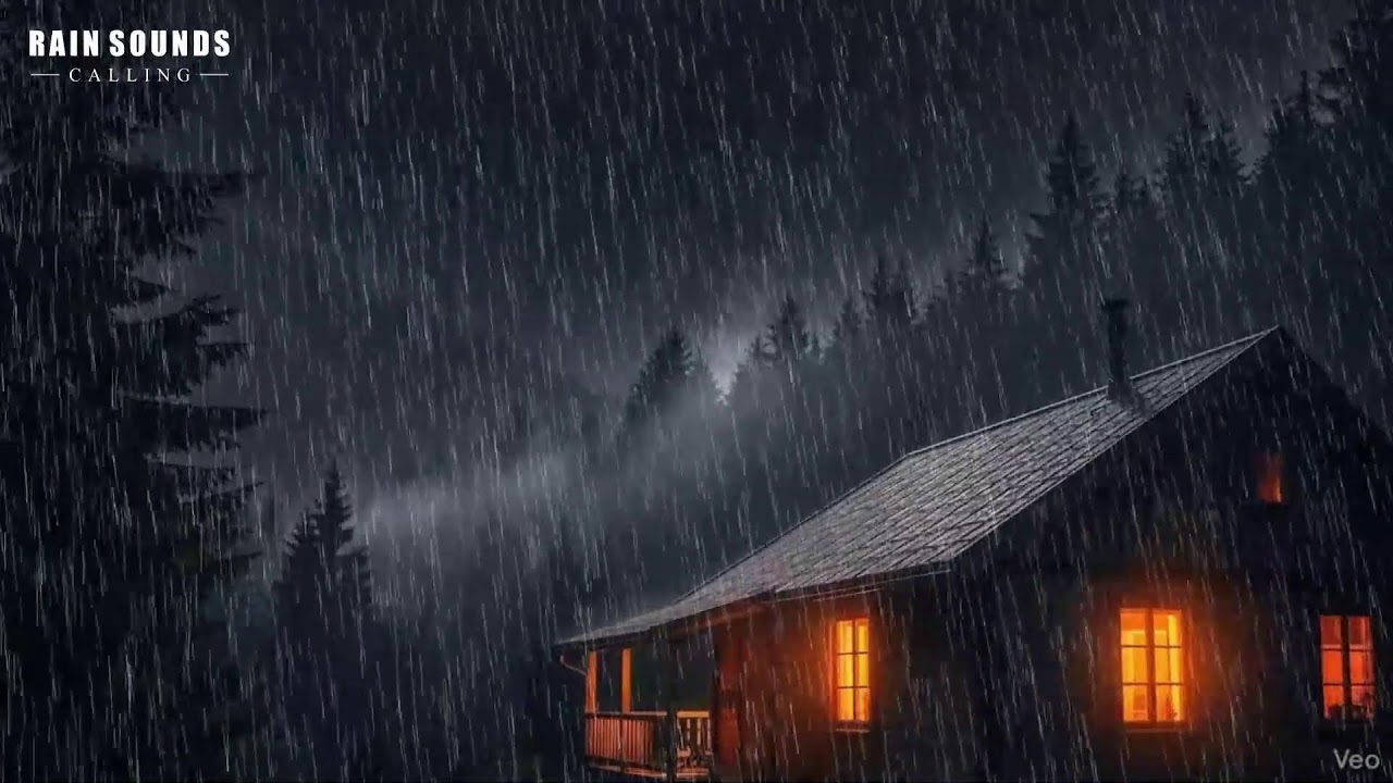 Rain Sounds and Thunder on Cabin at Night | Gentle Rainstorm Sounds for Deep Sleep ASMR