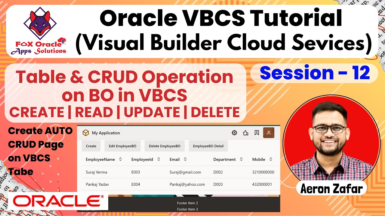 12. Table and CRUD Operation on BO in VBCS | How to use table in VBCS | VBCS tutorial