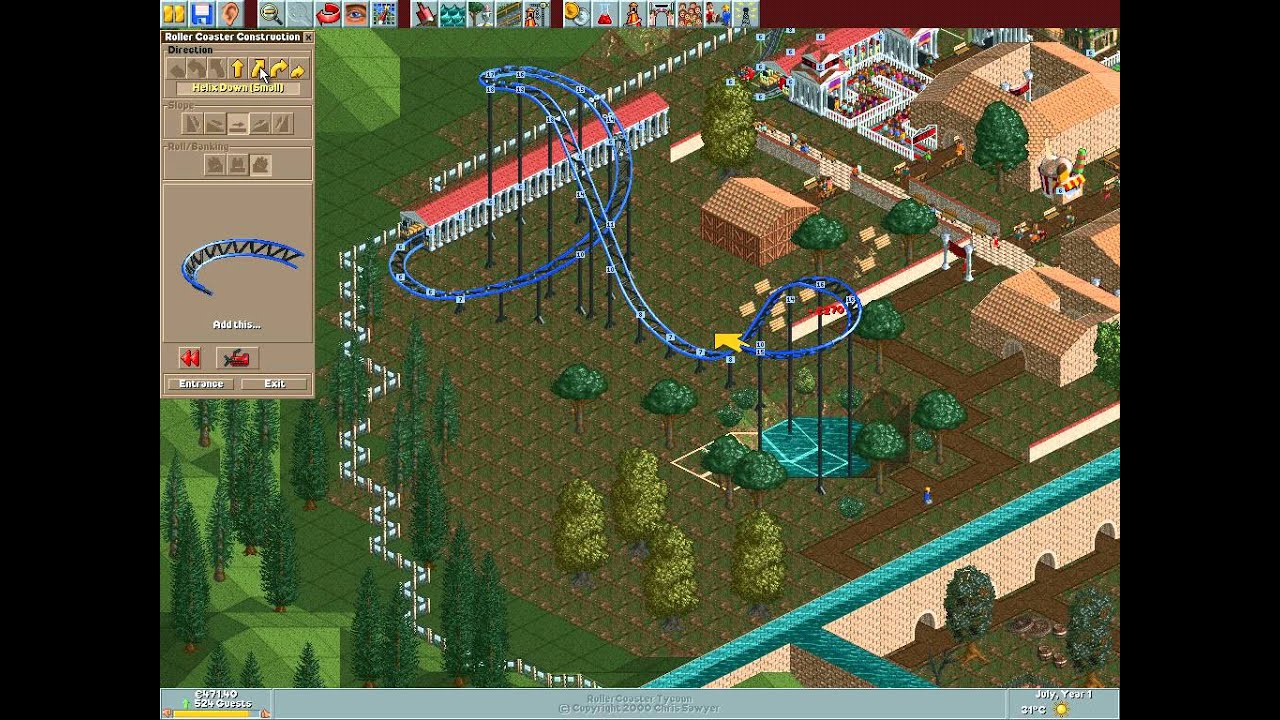 Rollercoaster Tycoon Corkscrew Follies #154 (Roman Village: Tiny village, tiny budget, tiny rides)