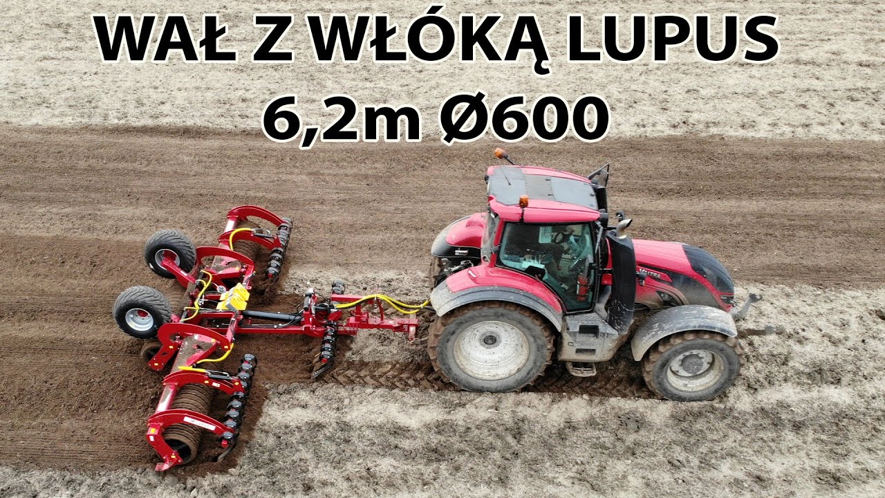 Wał z włóką LUPUS 6,2m pierścienie 600mm. Przygotowanie pola pod siew kukurydzy.