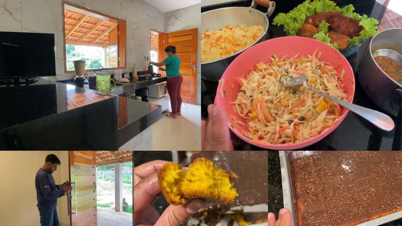 NOSSO DIA AQUI NA ROÇA!! Almoço delicioso bolo de cenoura 🥕 colocamos o puxado da porta 🚪 🙏🏻🙌