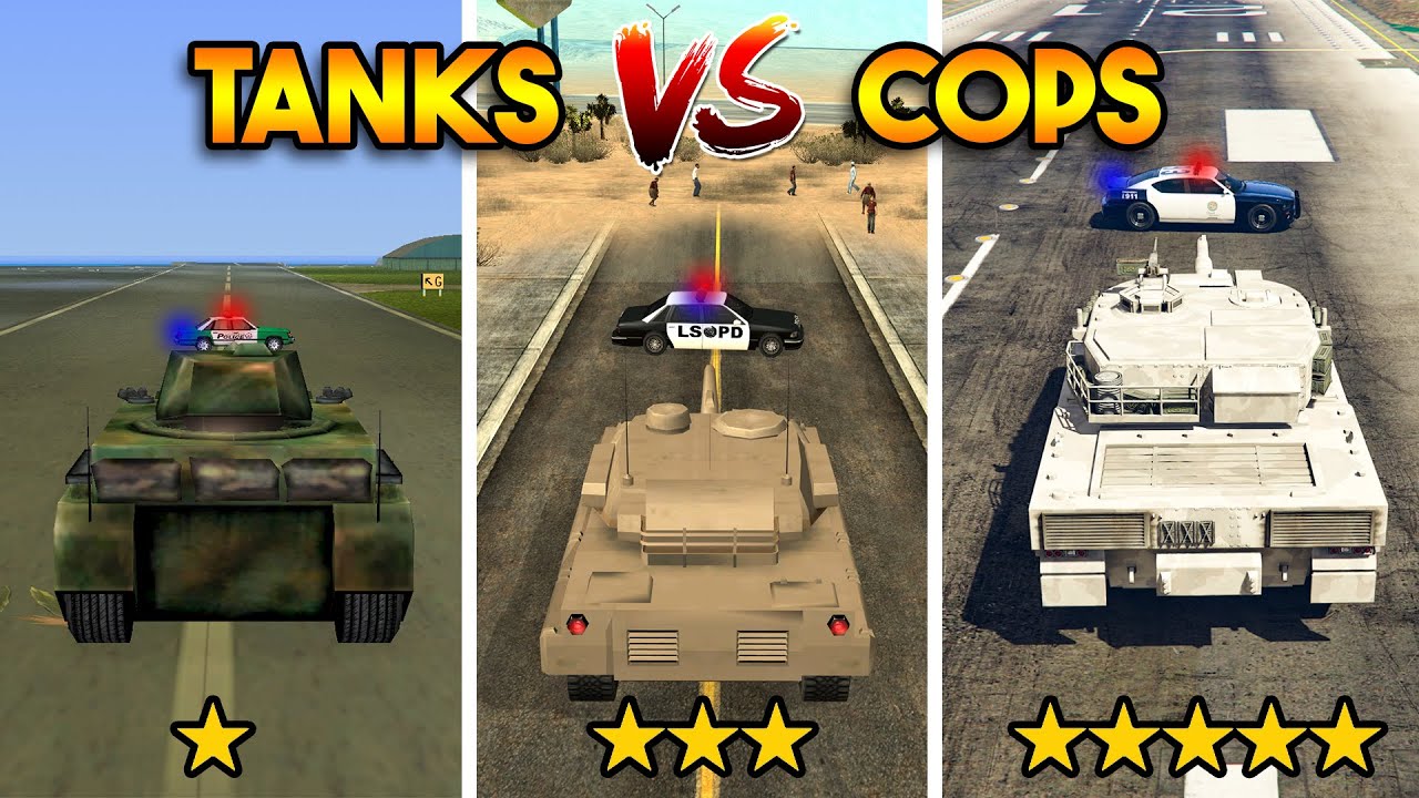 TANKS VS COPS - IN EVERY GTA (GTA 5, GTA 4, GTA SAN ANDREAS, GTA VC, GTA 3)