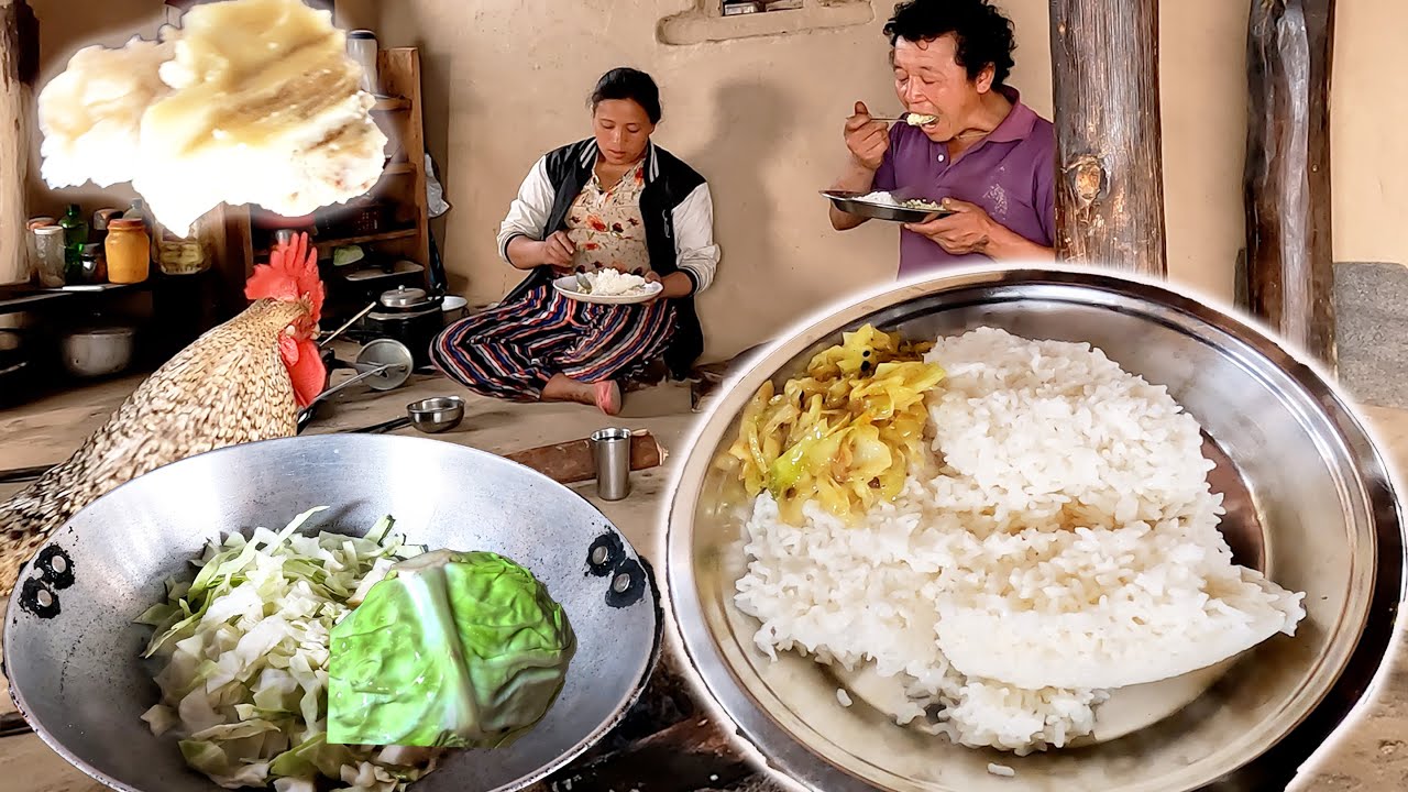 local beans & cabbage curry in our lunch || Bhumi Kitchen & natural village cooking ||