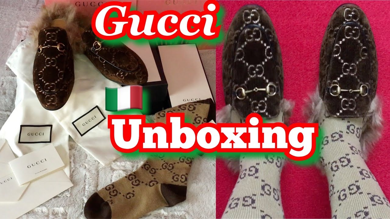 Unboxing GUCCI Princetown GG velvet with fur and GUCCI GG Socks || @gucci  @InVogueUKfashion