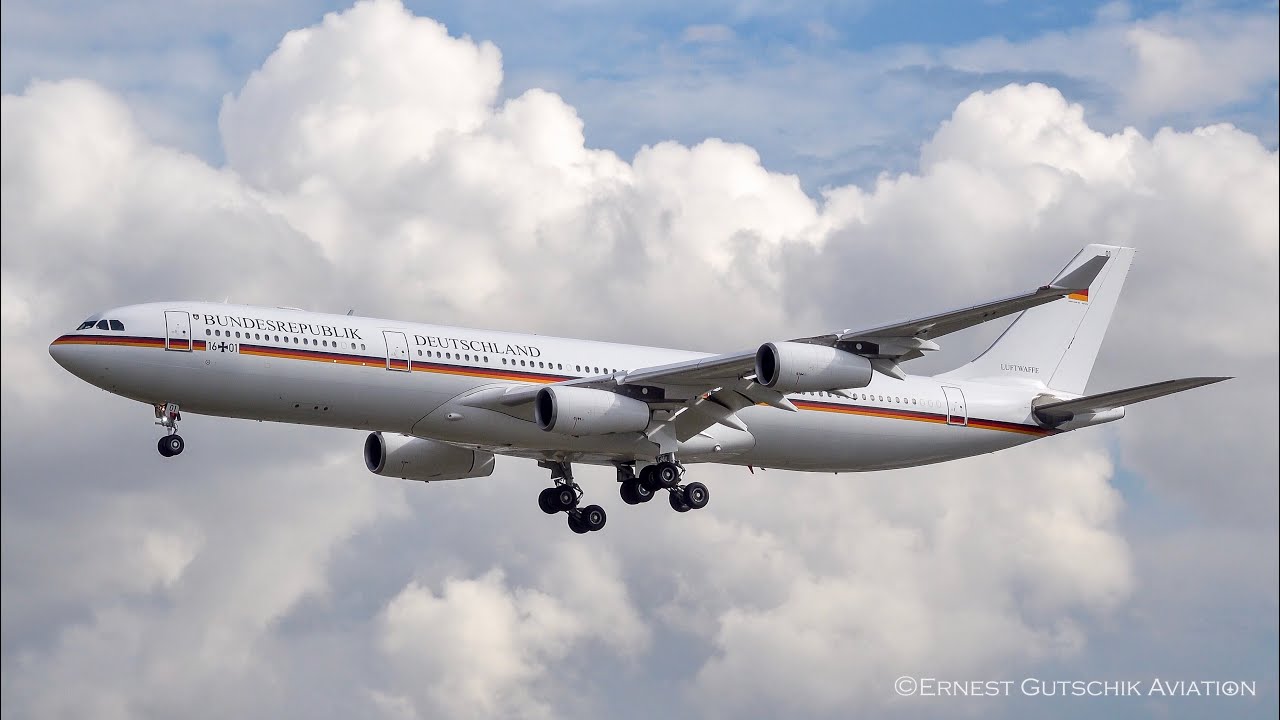 (4K) German Air Force Airbus A340-300 with Olaf Scholz visits Toronto