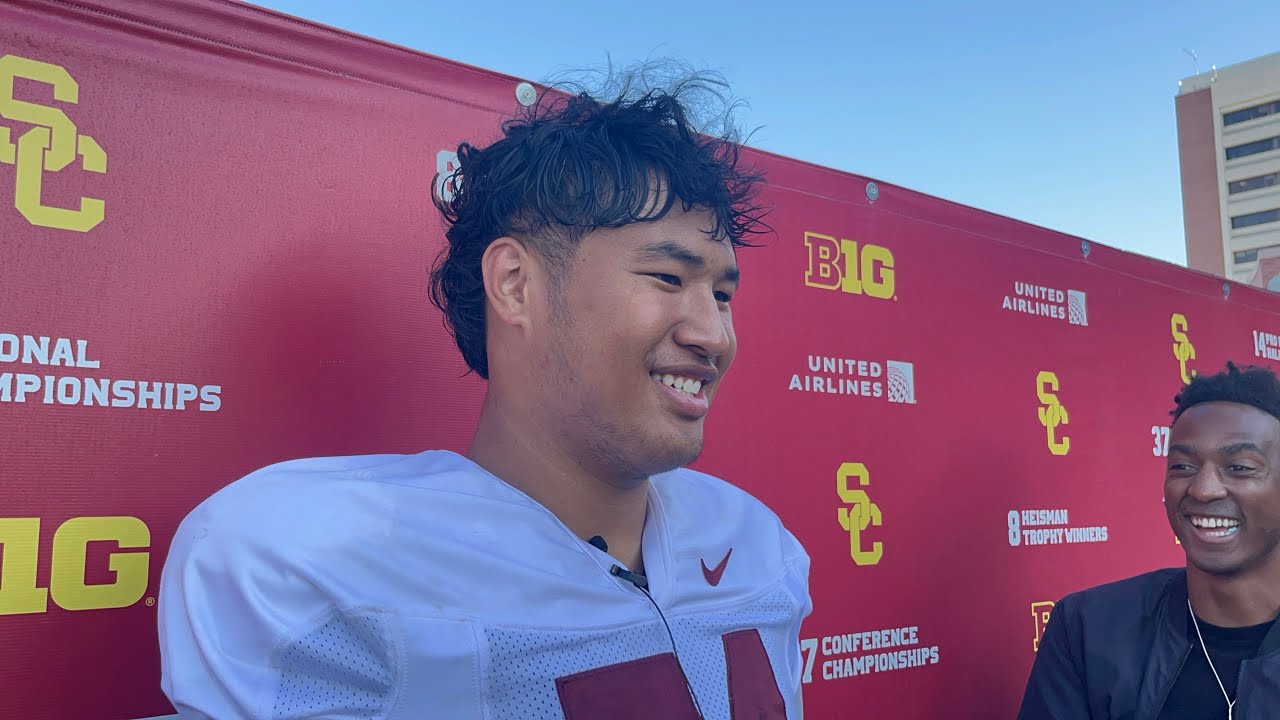 USC OL Justin Tauanuu speaks to media after practice 9.9.25 