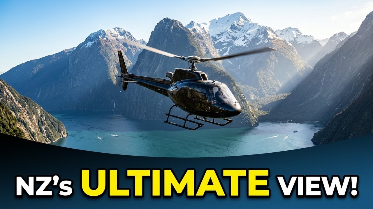 Helicopter tour over Southern Alps Alps and Milford Sound in New Zealand over the snowcapped peaks 