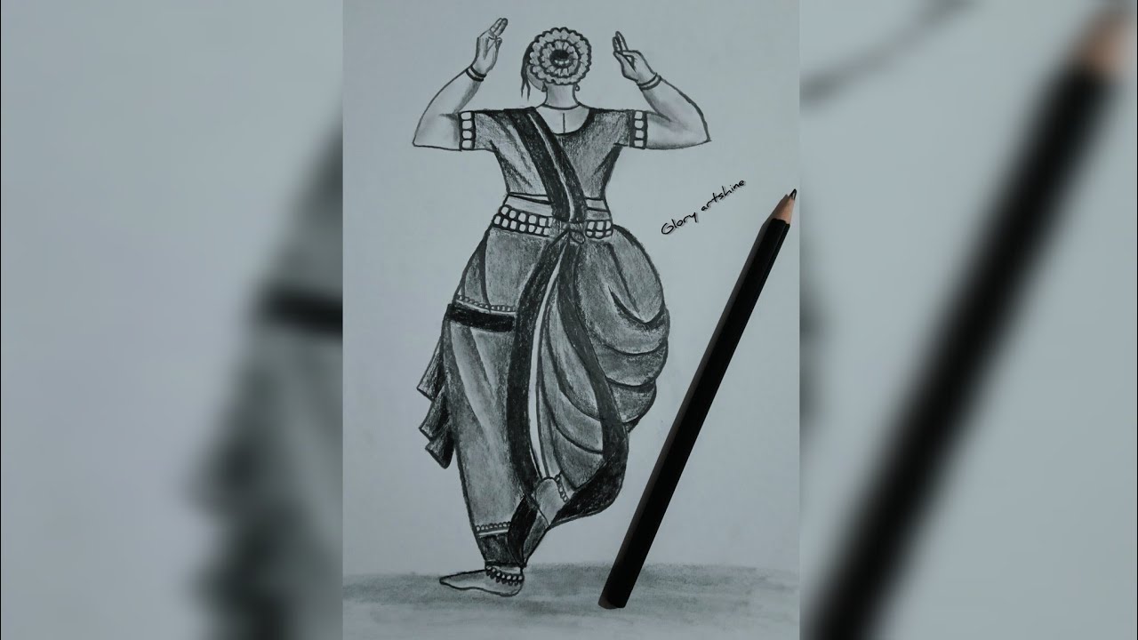 :how to draw a traditional dancing girl sketch: