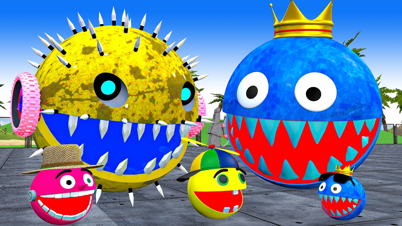 MS PACMAN & NEW RED PACMAN VS TWO YELLOW MONSTER PACMAN FIGHTING IN POKEMON #2026