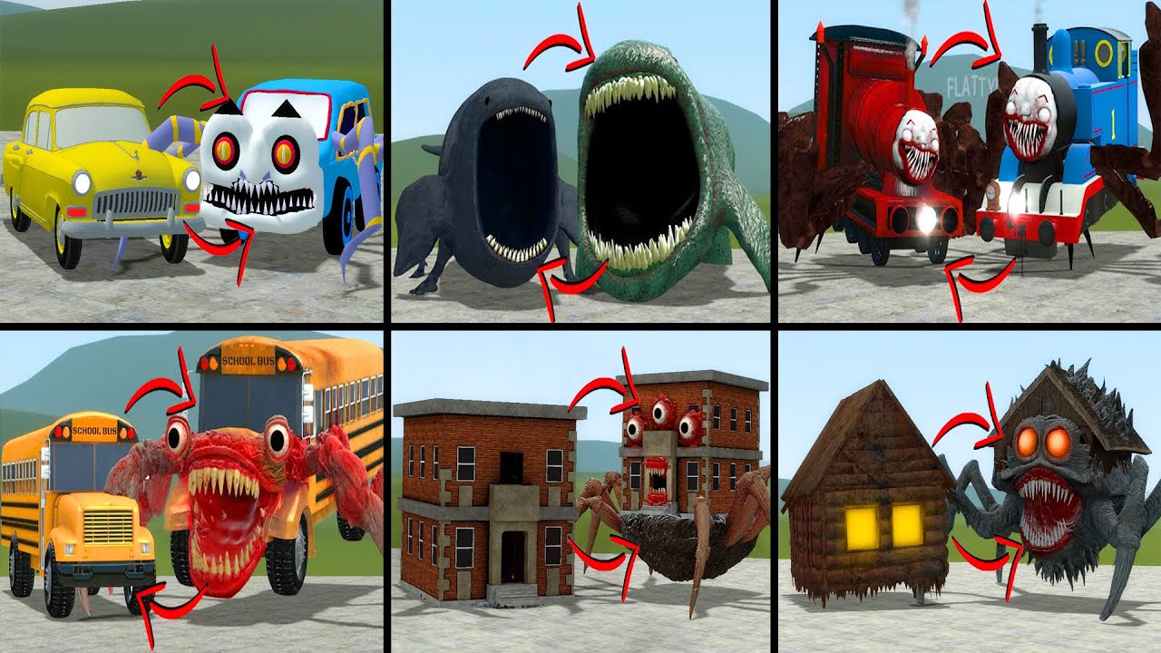 EVERYTHING TURNED INTO MONSTERS: THOMAS CAR EATER, THE BLOOP, SCHOOL BUS EATER AND FRIENDS IN GMOD!!