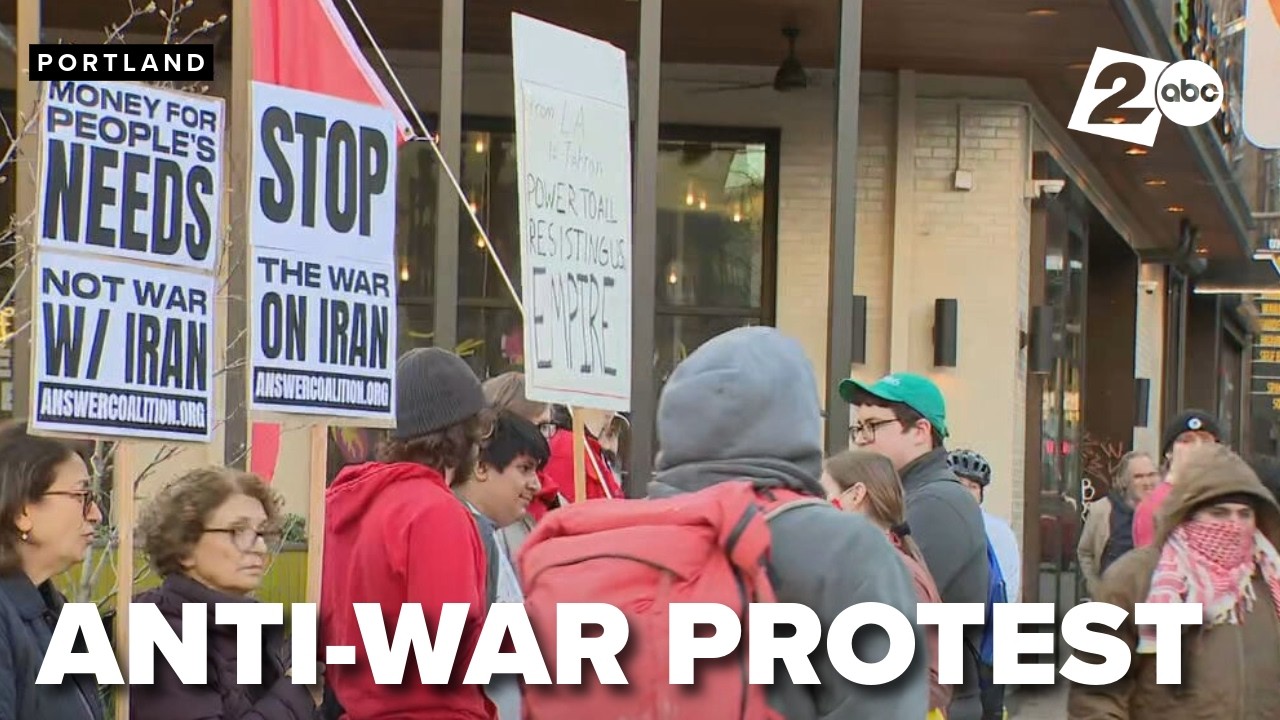 Local activist groups protest in Downtown Portland against US action in Iran