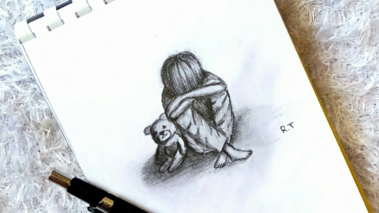 رسم سهل | رسم طفل حزين_ رسم تعبيري سهل جدا_ Drawing sad kids _expressive drawing