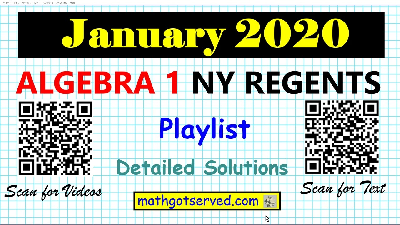 January 2020 Algebra 1 NY Regents Exam Playlist New York regent solutions worked out school district