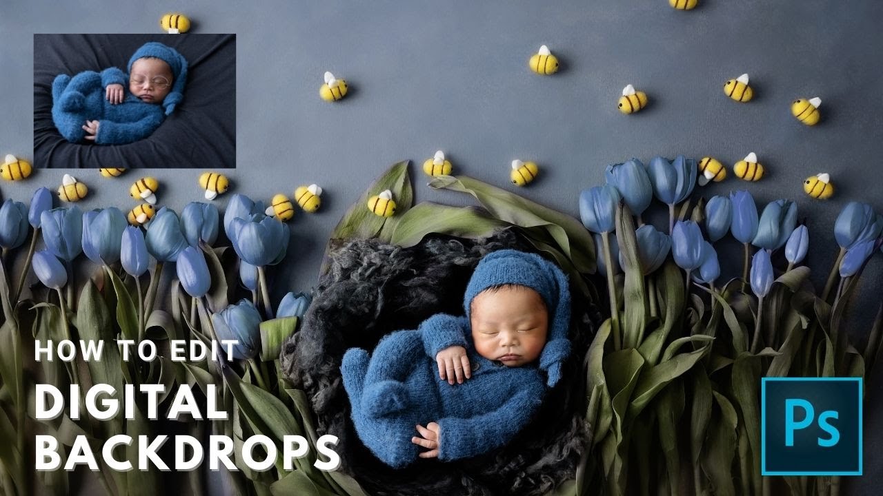How to Edit Digital Backdrops, Newborn Photography Composite with Digital Background Tutorial