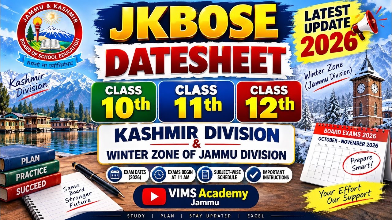 JKBOSE 2026 Datesheet Released | 10th 11th 12th Annual Regular Exams | Kashmir & Jammu Winter Zone