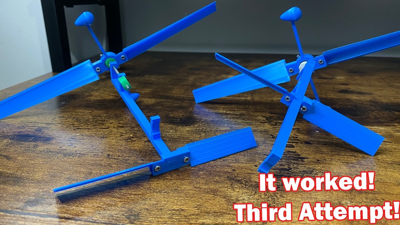 Rubber Band Helicopter Third Attempt It Flies.