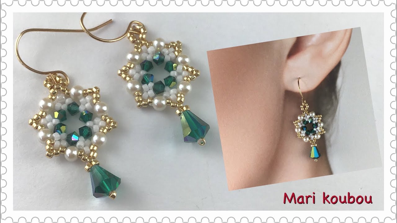 スワロフスキーとパールを使ったピアスの作り方/Earrings with Swarovski beads and pearls