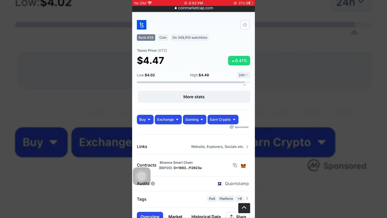 Tezos Price (XTZ)$4.47 February 9 2022