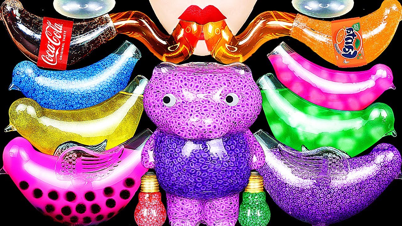 ASMR RAINBOW DRINKS *COLA, FANTA HONEY JELLY, BOBA TEA, FROG EGGS, BIRD GLASS 신기한 물먹방 EATING MUKBANG